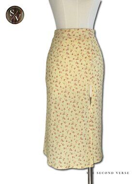Princess Polly Lily Floral Yellow Midi Skirt With Slit Size 0 Cottagecore